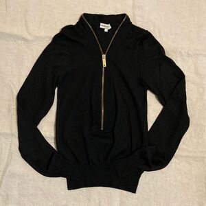 Emporio Armani Black V-Neck Sweater with Gold Zipper